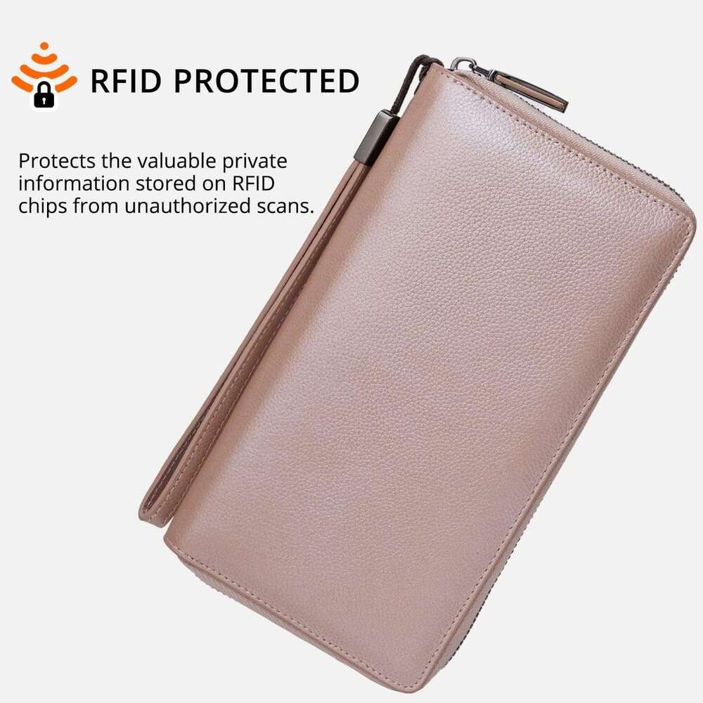 Women RFID Blocking Wallet Leather Zip Around Phone Clutch Large Capacity Ladies Travel Purse Wristlet