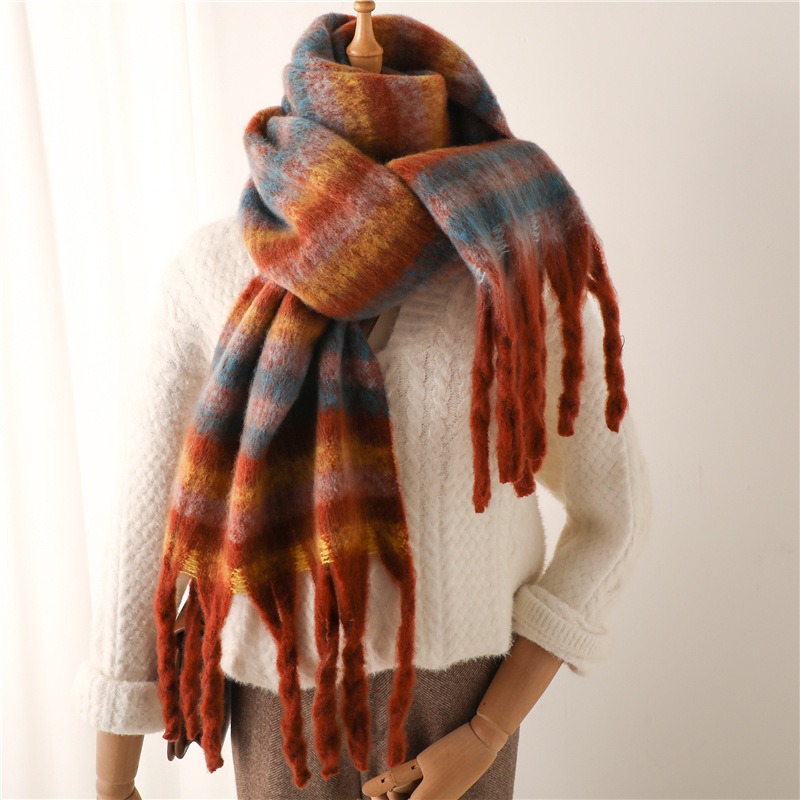 Coarse Striped Scarf Imitating Cashmere Winter New Warm Long Tassel Scarf for Men and Women Student Shawl