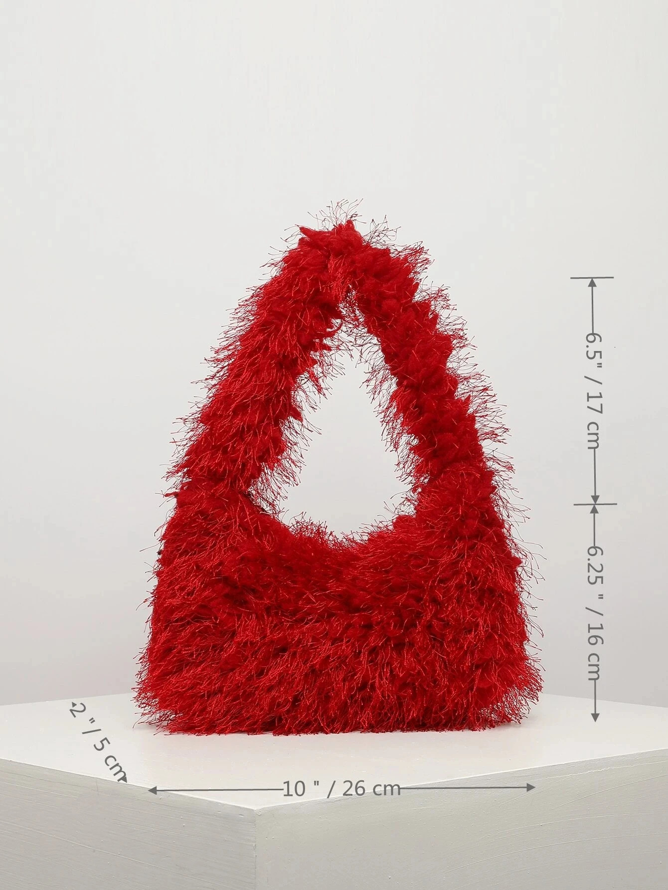 Fuzzy soft plush neon red fluffy homeless bag suitable for girls female college students candy color cute and fashionable small square bag 241008