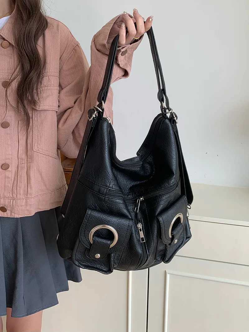 Leather Premium Top Selling Products Woman Korean Version Simple Personality Tote Bag Shoulder Bag 241010
