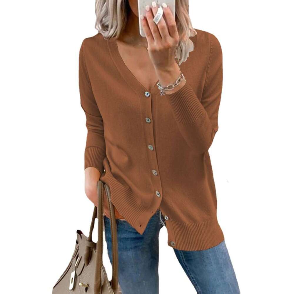 Autumn and Winter New Knitted Cardigan Loose Top Topped with Woolen V-neck sweater jacket Womens clothing