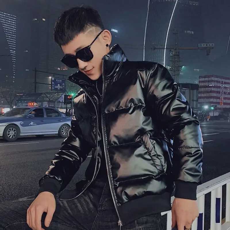 Men's Down Parkas Spring and winter mens park windproof fashionable hot coat mens thick warm glossy jacket black silver jacket mens clothing Y241