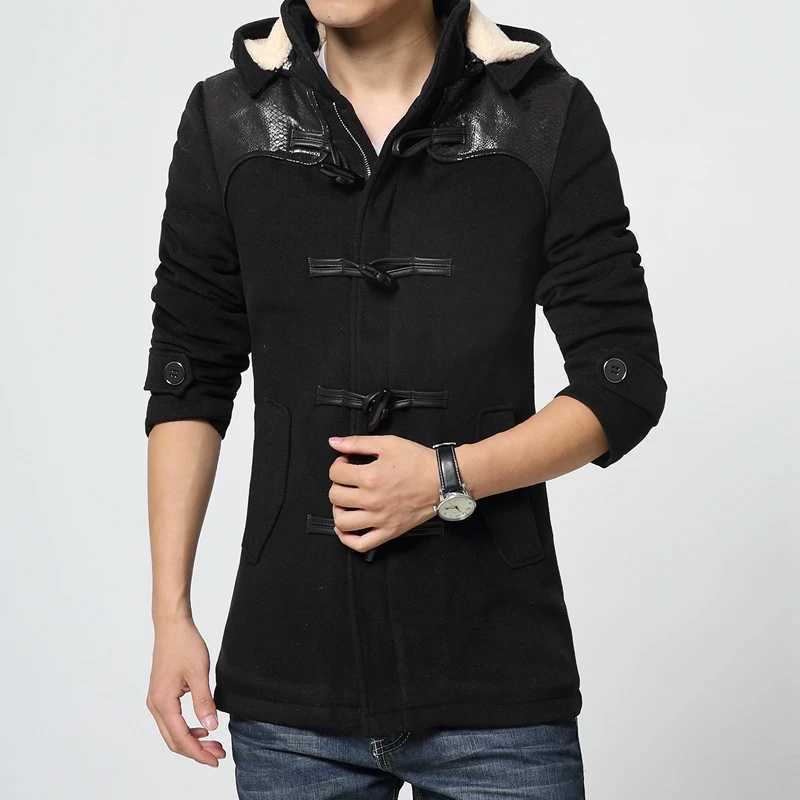 Winter New Brand Fashion Mens Long Fleece Trench Jackets Warm Thicken Woolen Parkas Fur Hooded Quilted Coats LX241010