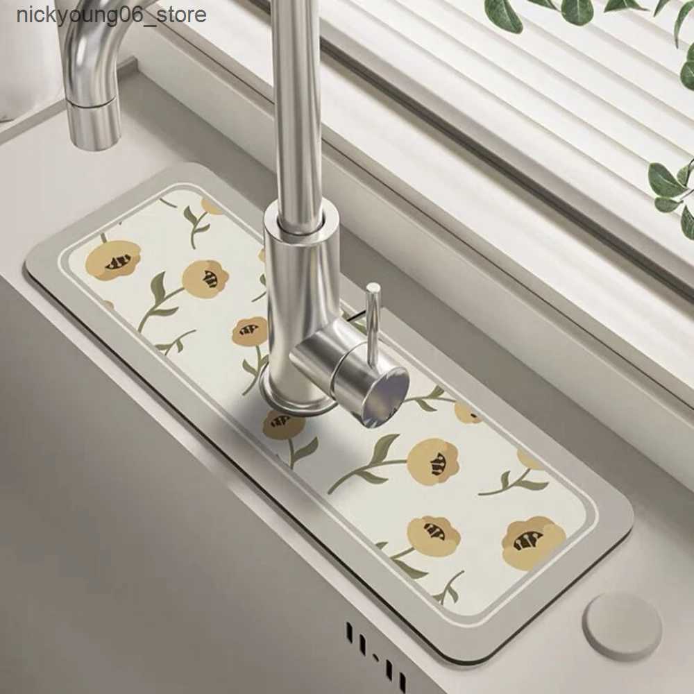 Non-Slip Bath Mats Faucet Drain Pad Bathroom Toilet Diatom Mud Absorbent Table Mat Kitchen Countertop Non-slip Anti-mildew Sink Splash Drying Pads L24