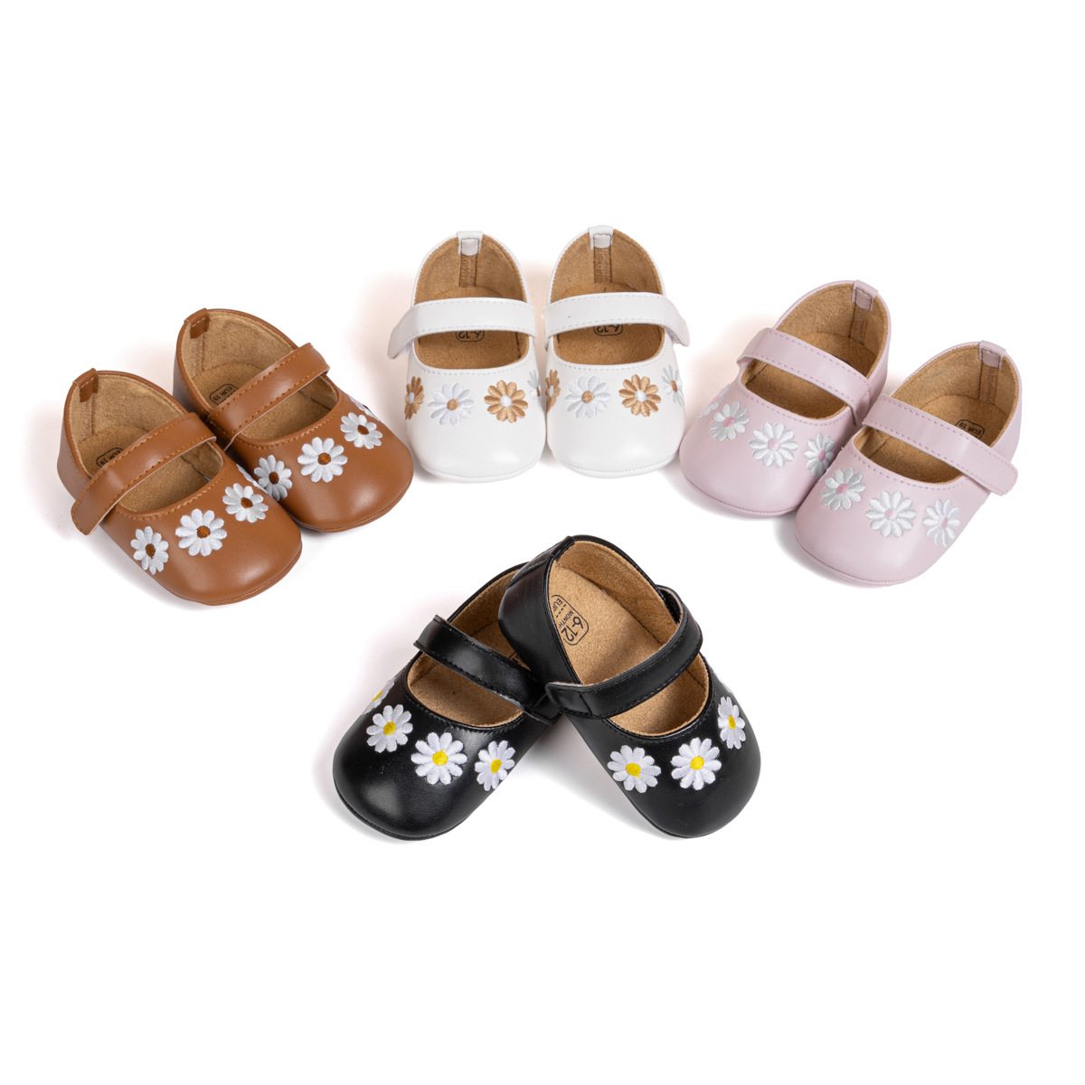 PU Leather Floral Rubber Sole Baby Girls Infant Shoes Casual Non-slip Ballet Slippers Princess Dress Wedding Shoes 0-18M Newborn Toddler