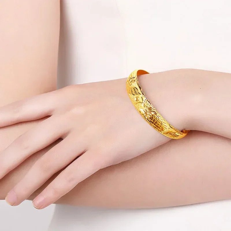Gold Bracelet for Women 9999 24k Real Gold Bracelet Wide Face Dragon and Phoenix Bracelet Adjustable Gold Bracelet 240929