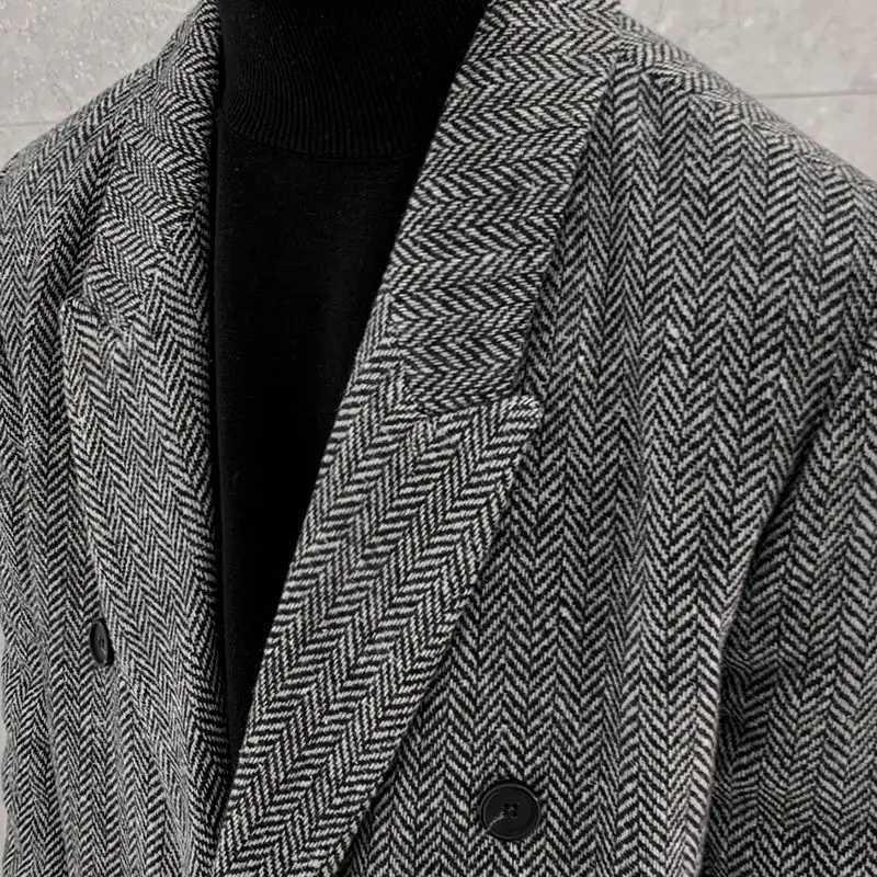 Medium Length Woolen Overcoat Coat Mens Winter Korean Version Loose Casual Thickened Mens Woolen Trench Coat LX241010