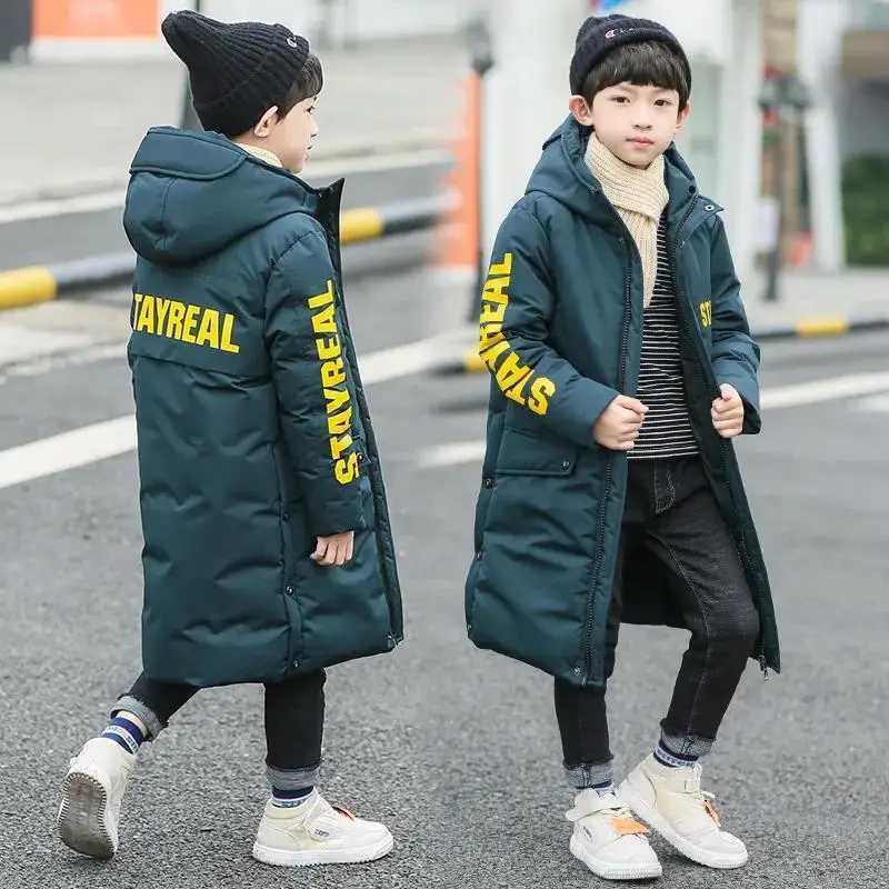 Down Coat -30 Russia Snowsuit 2024 Winter Boys Long Over-Knee Coat Clothes Waterproof Windproof Outdoor Thicken Hooded Parka s Jacket H241010