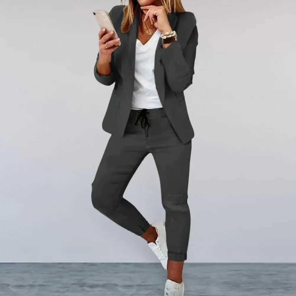 Flat patchwork slim fit jacket jacket casual wide leg pants two-piece Ele womens pants summer office set business set W250108