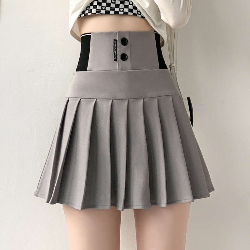 Letter elastic waist pleated spring/summer 2024 new black A-line half body women's anti slip versatile short skirt