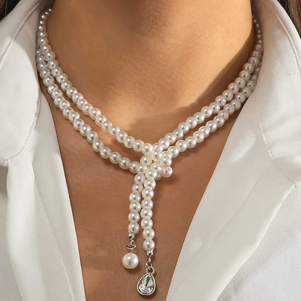 Trend Elegant Jewelry Wedding Big Pearl Crystal Pendant Necklace For Women Fashion White Imitation Pearl Choker Necklace N0379X241009