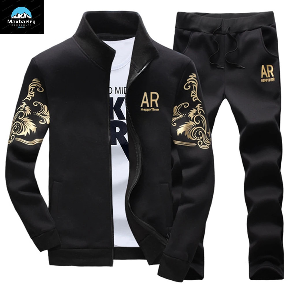 Mens Track Wear Wool Jacket and Sports Pants 2-piece Set Spring and Autumn Sports Wear Long Sleeve Set Mens Warm Sports Wear 240927