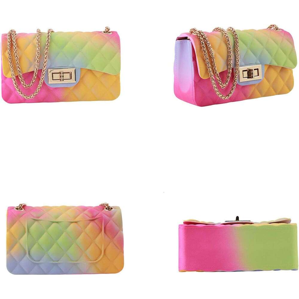 Women Rainbow Handbags Jelly Purse Candy Color Quilted Crossbody Shoulder Bag