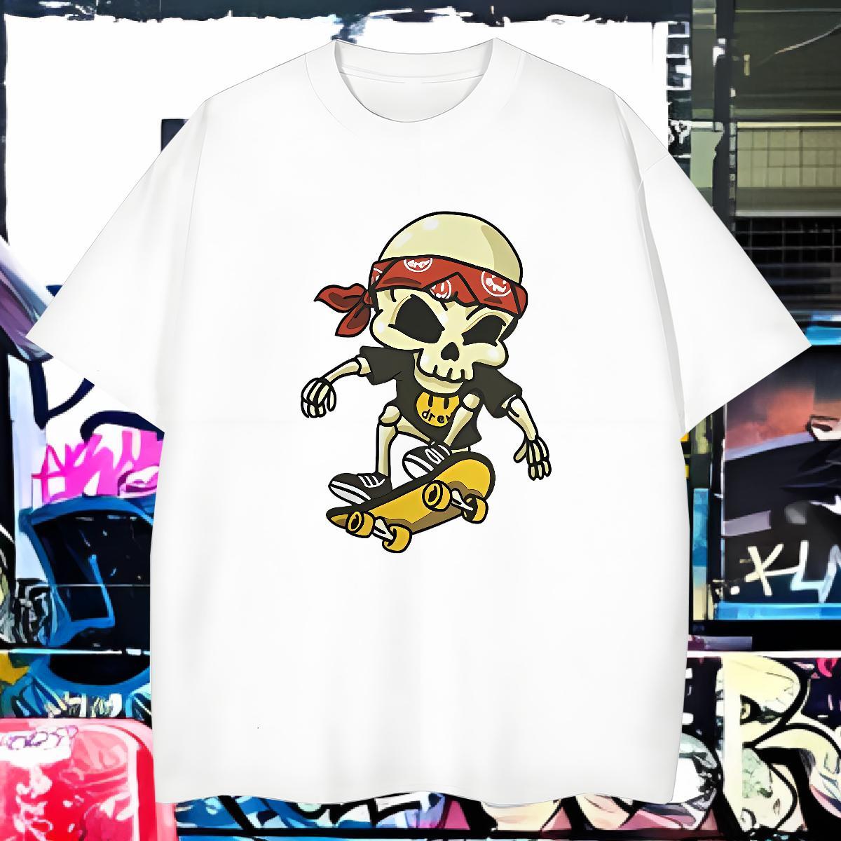 Unisex T-Shirts 230g Pure Cotton skull Street wear Hip Hop Cartoon Printing M-4XL Breathable Soft Mens Tshirts Fashion Designer Clothings
