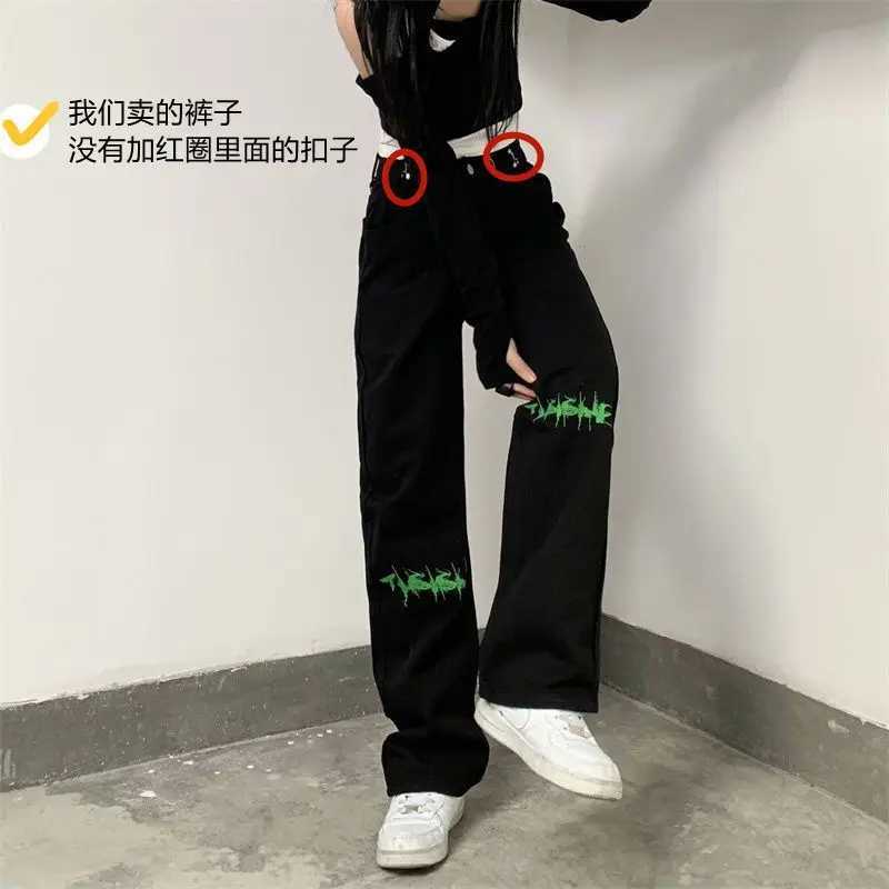 Y2K Pants American Street Mens Harajuku Casual Straight Leg Jeans City Boy Printed Hip-hop Wide Leg Pants Oversize ClothingX241009