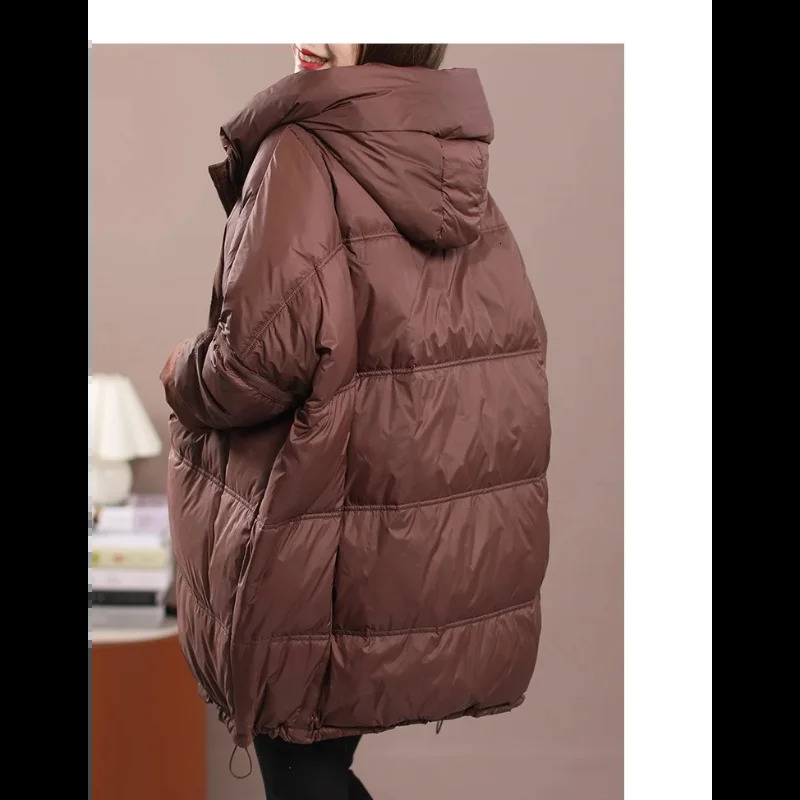 Womens loose jacket with hood jacket autumn/winter white duck oversized inflatable jacket insulated Korean jacket 241009