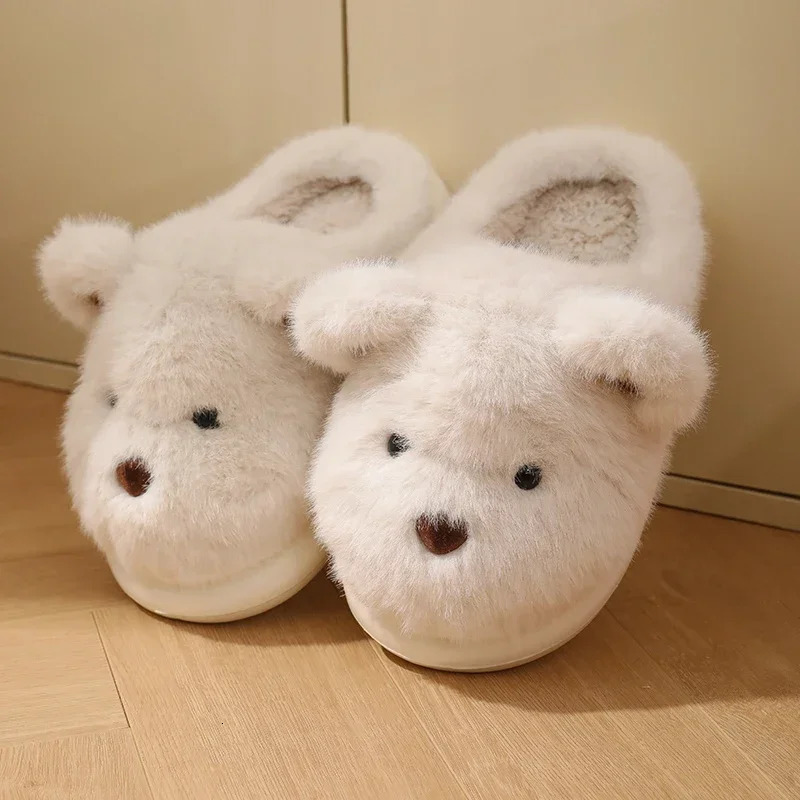 Womens warm winter cute bear slippers mens casual home plush slippers couple comfortable anti slip outdoor cartoon shoes 241007