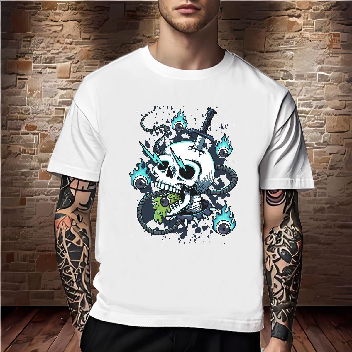 Cool Design T Shirts Men 230g Cotton skull Street Casual Custom Printing O-Neck Short Sleeve Men Tops Tees 2024 New Top Tees