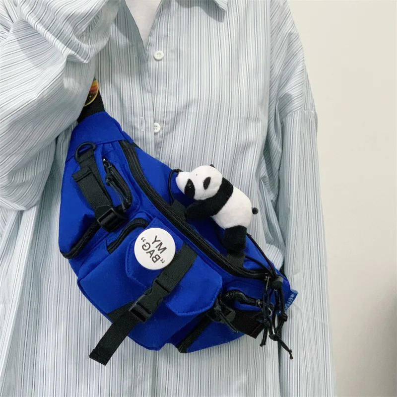 Blue black white technical suit hip-hop shoulder cross body bag mens functional waterproof chest bag casual sports Fanny bag 241008