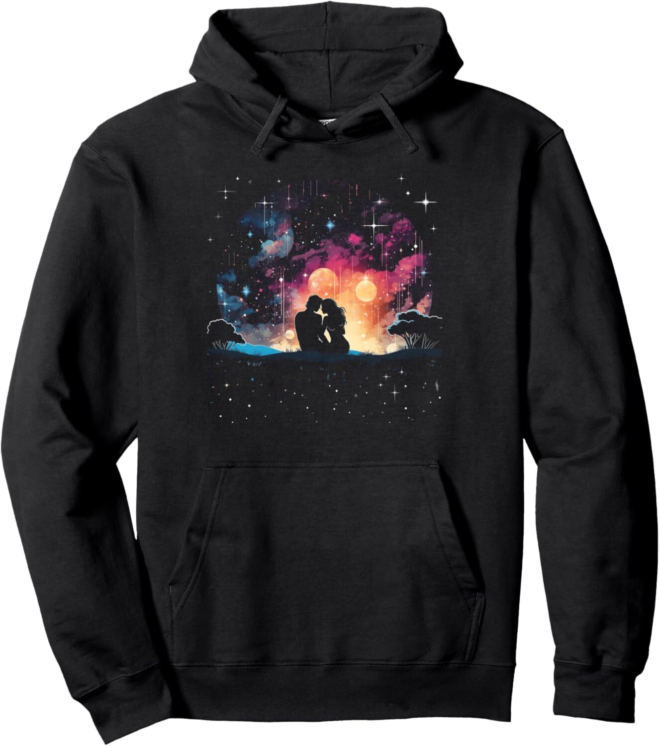 Hoodie for Mens Womens Valentines Day Stargazing Couple Stars Romantic Love Pullover Hoodie Graphic Pullover Long Sleeve