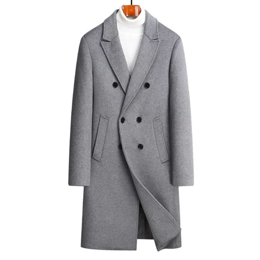 Autumn and Winter New Sheepwool Coat Mens Long Double-breasted Woolen Coat Casual Suit Collar Coat Men Coats LX241010