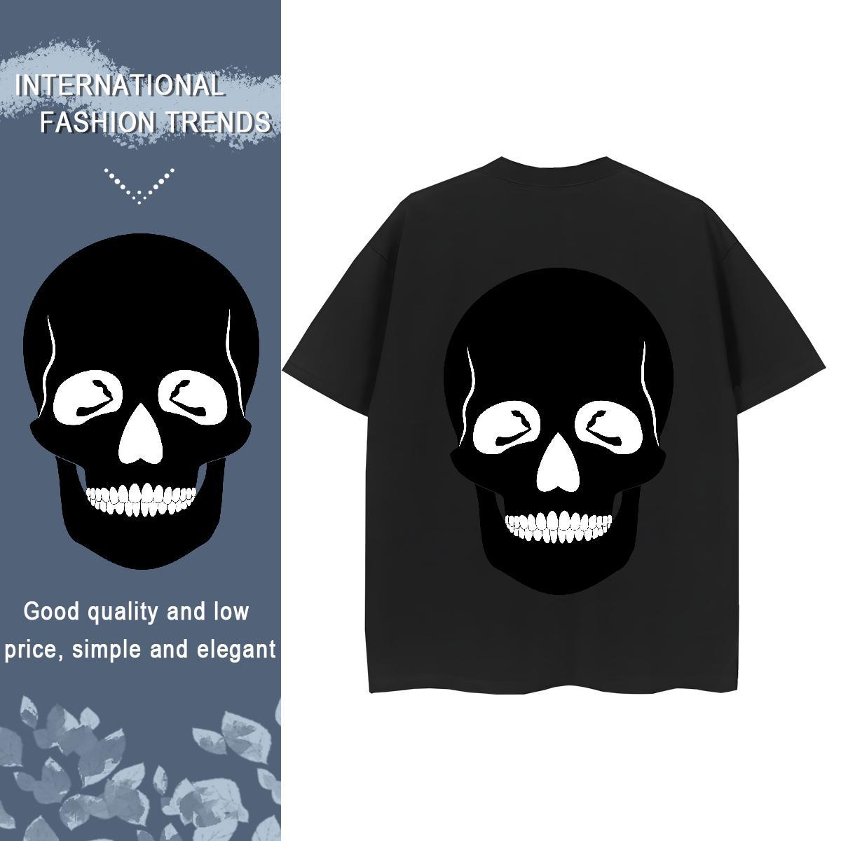 2024 Casual T Shirt For Woman 100% Cotton 230g Crew Neck Breathable Street skull Couples T Shirts Soft DIY Anime Top Shirts