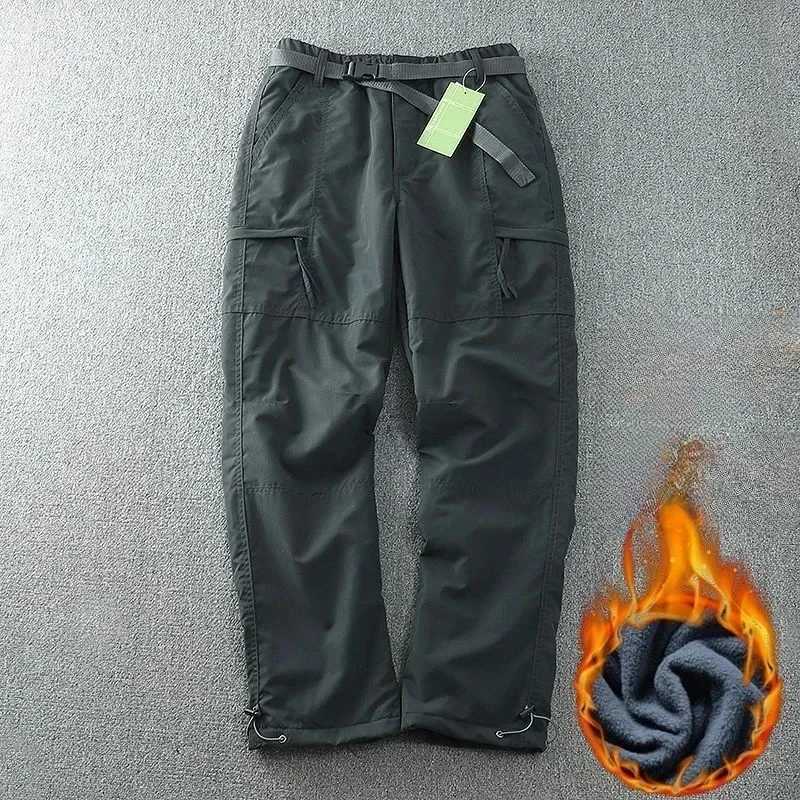 S-6XL tool pants thick waterproof wool cargo pants mens winter outdoor multi pocket loose and straight full body W241009