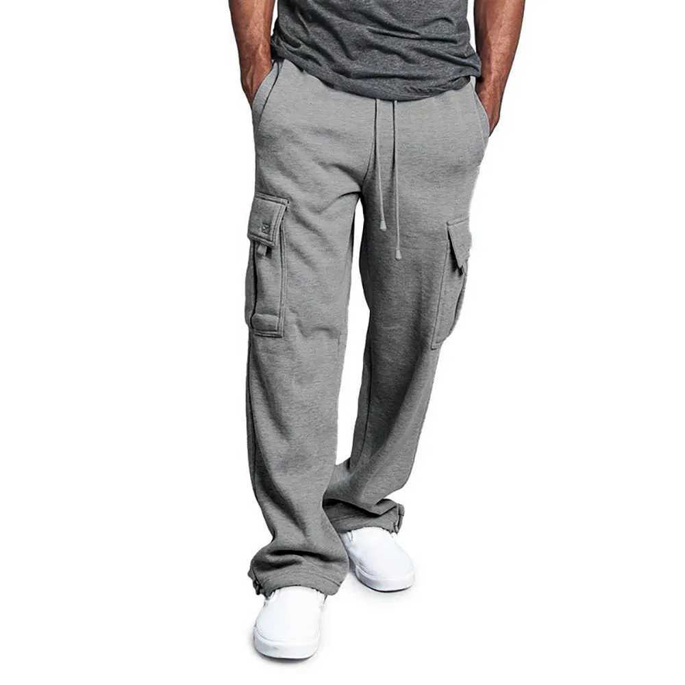 Mens casual cargo pants mens pocket loose straight pants elastic work clothes runners mens straight pants W241009