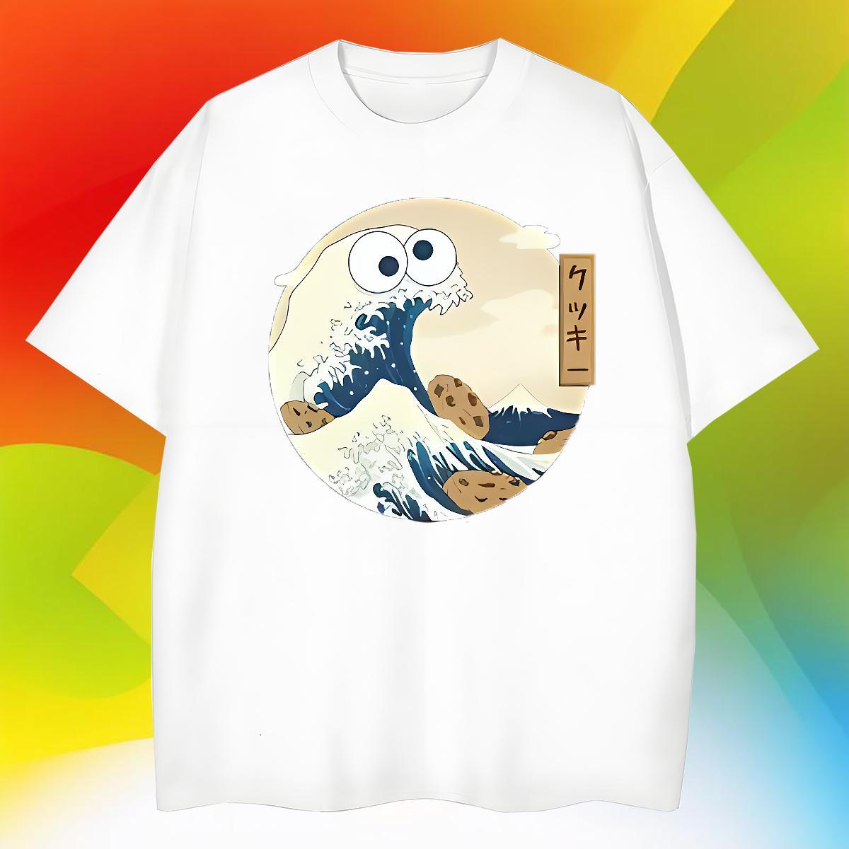 Cool T-Shirts 230g Pure Cotton sea wave Spring Summer Black White O Neck Short Sleeves Men Tops Tees 2024 Designer Clothes