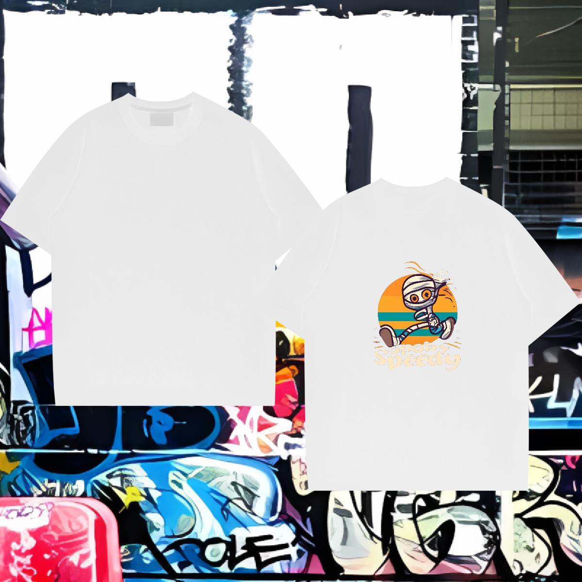 Loose Fit Man T Shirts 230g 100% Cotton skull Hip Hop Street Cartoon Printing M-4XL Crew Neck Breathable Tshirt for Man Woman 2024 Polos