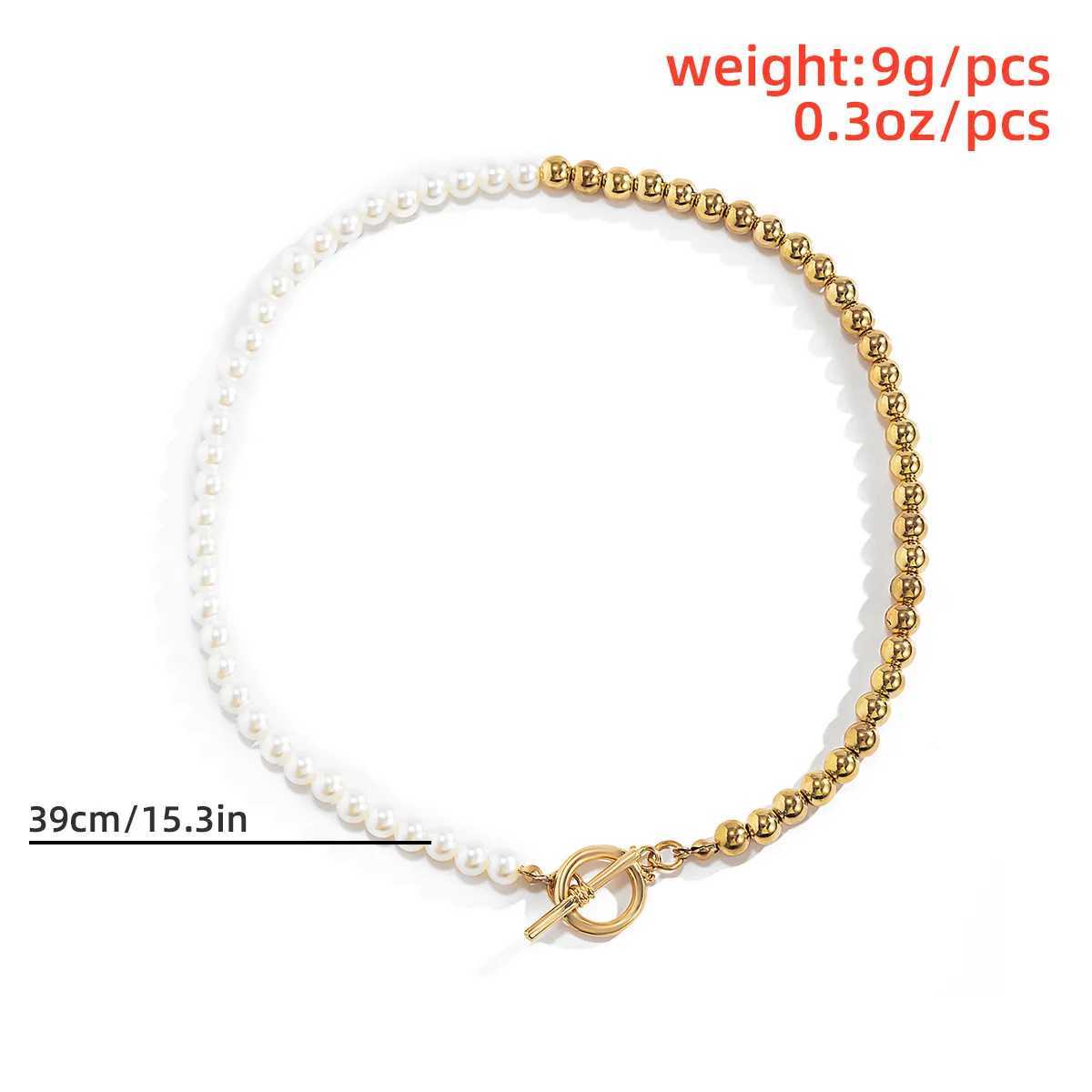 TAUAM Gold Color Bead Pearl Chain Initial Letter Necklace Women Collar Wedding Punk Toggle Clasp Circle Lariat Choker JewelryX241010