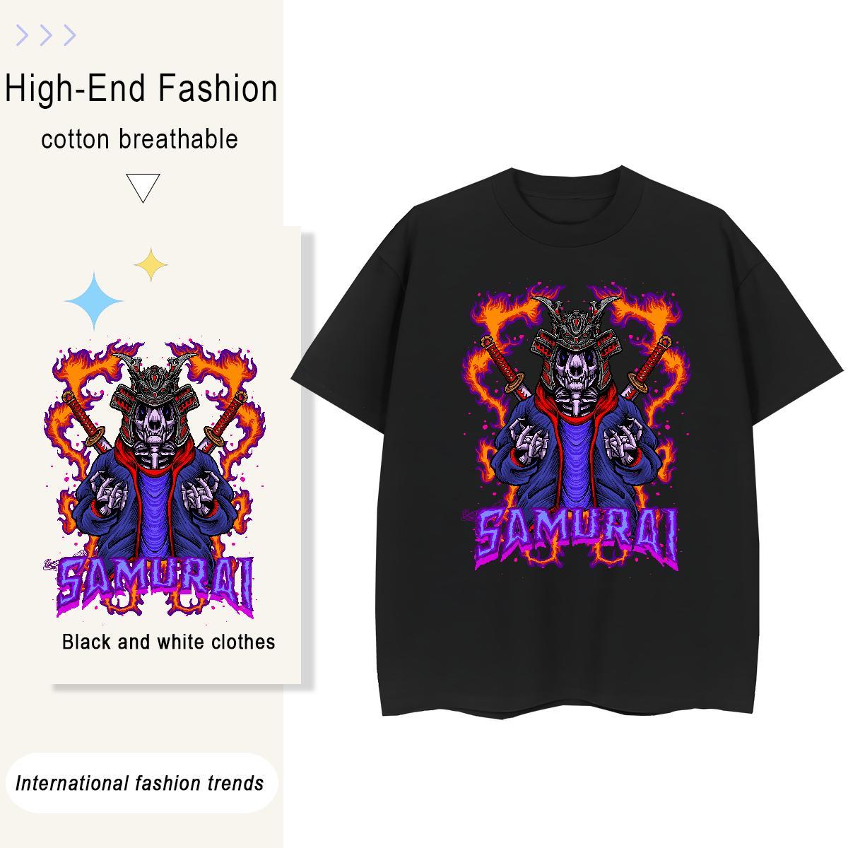 New T-Shirts for Women 230g Pure Cotton Crew Neck Casual Sport skull Womens Tshirts Comfortable Anime Oversized Tees