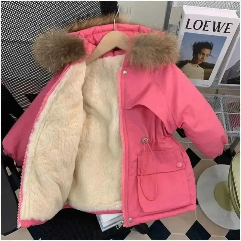 Down Coat New childrens park winter hooded jacket suitable for girls winter top warm thick velvet hooded baby coat causal coat H241010