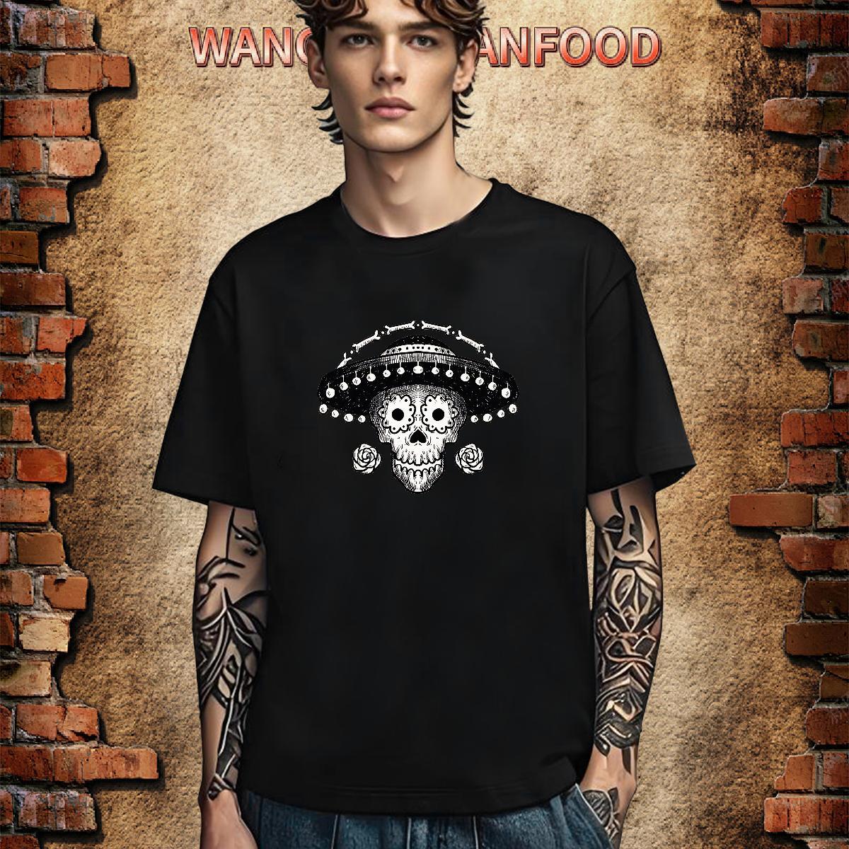 Unisex T-Shirts for Men 230g Cotton skull Street wear Hip Hop Anime O-Neck Short Sleeve Men Tshirts Factory Direct Wear