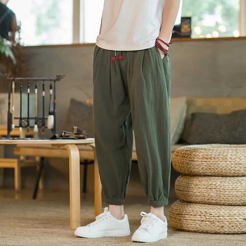 New mens harem pants loose Chinese style pure cotton solid color sports pants for runners high-quality casual Trousers pantalones hombre W241009