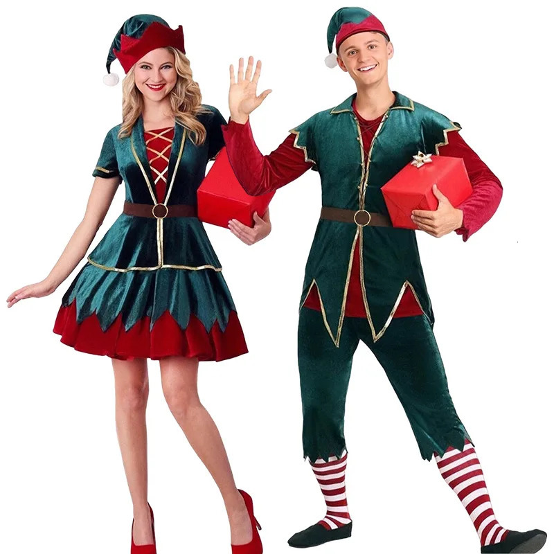 Christmas Green Elf Fancy Costume y Role Playing Santa Claus Year Womens Carnival Party Dress Set Gift 241007