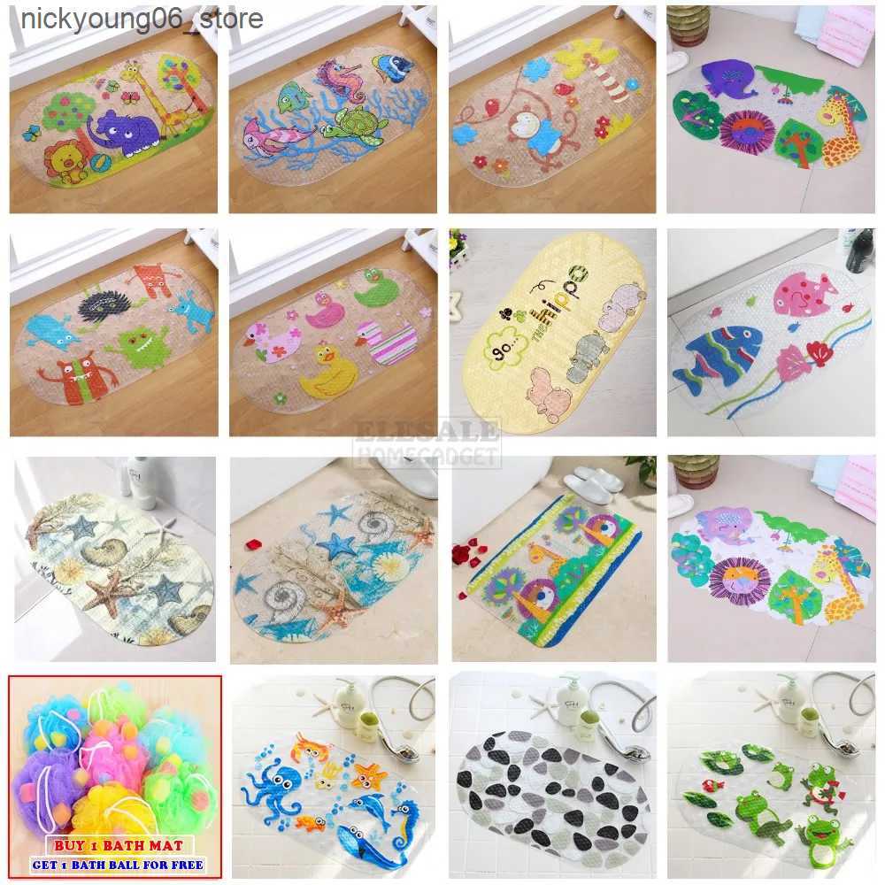 Non-Slip Bath Mats New 38cm*69cm Cute Cartoon Anti-Slip PVC Bath Mats With Sucker Bathroom Carpet Shower Pad Soft Massage Pad Multi-Color L240910