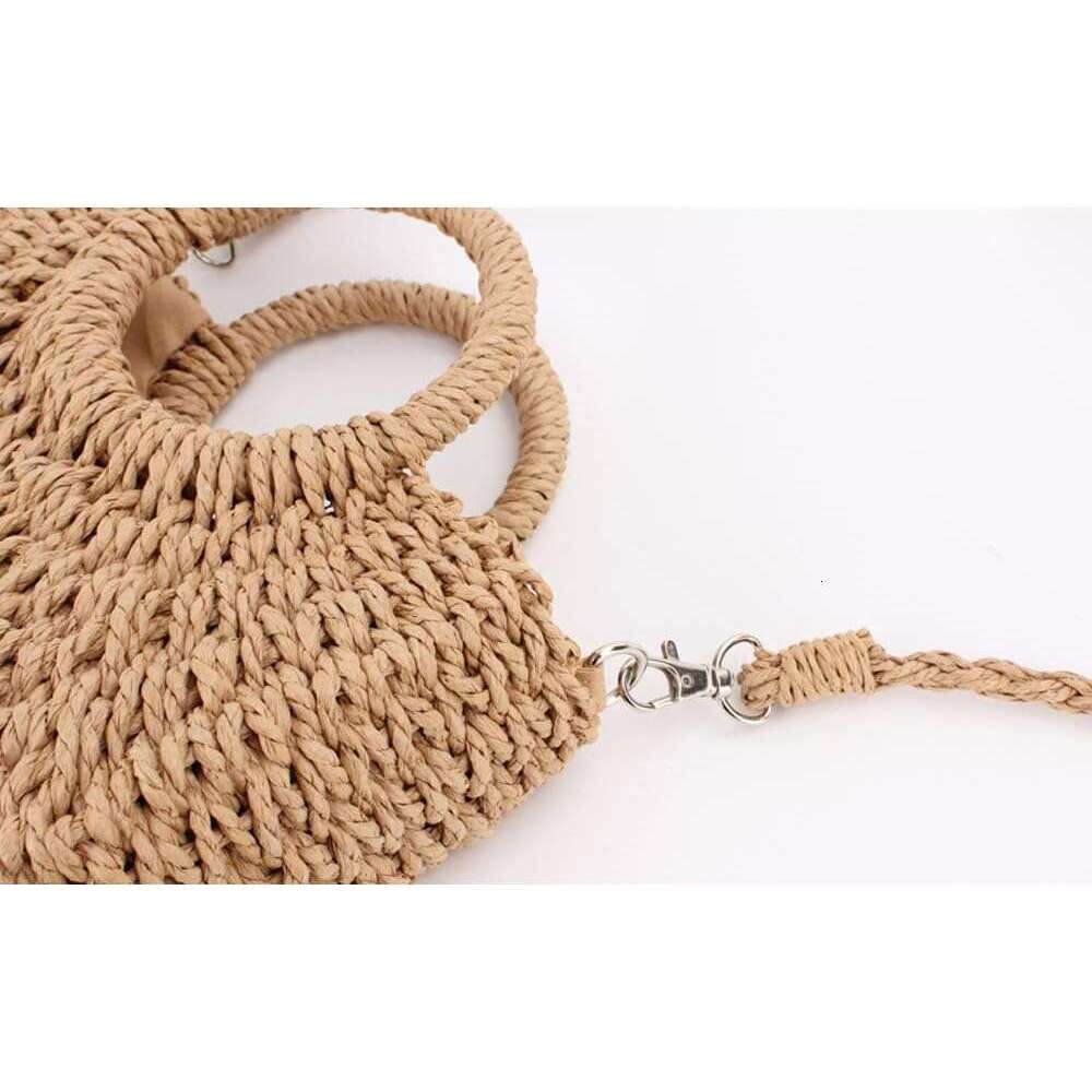 Mini Semi-circle Rattan Straw Bag, Hand-woven Women Summer Retro Tote Shoulder Crossbody Travel Beach Bag