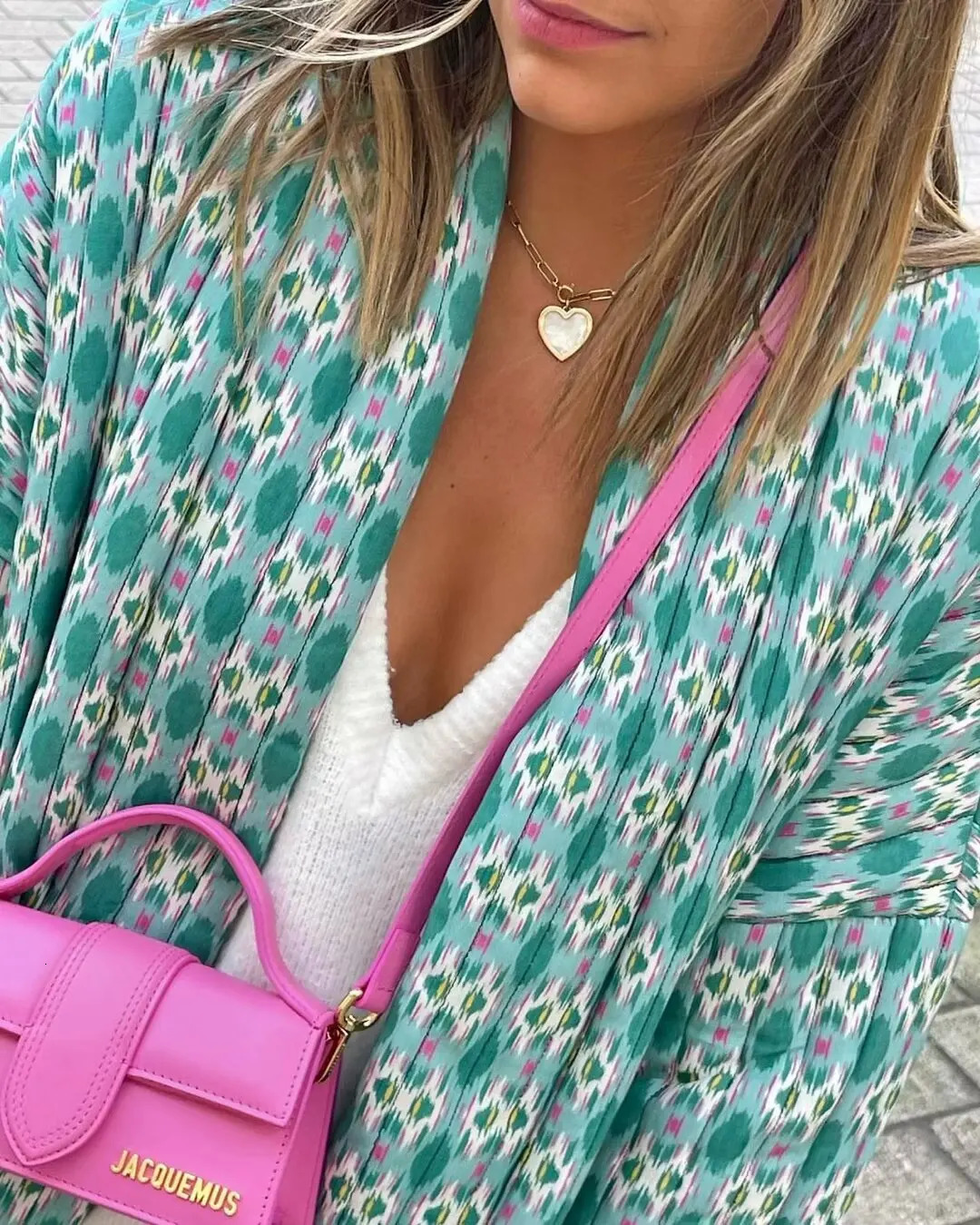 Y2K TRAF Print Quilted Coats for Women 2024 Autumn Long Sleeve Cardigan Cotton Jacket Outerwear Ladies with Pockets Jackets Coat 241010