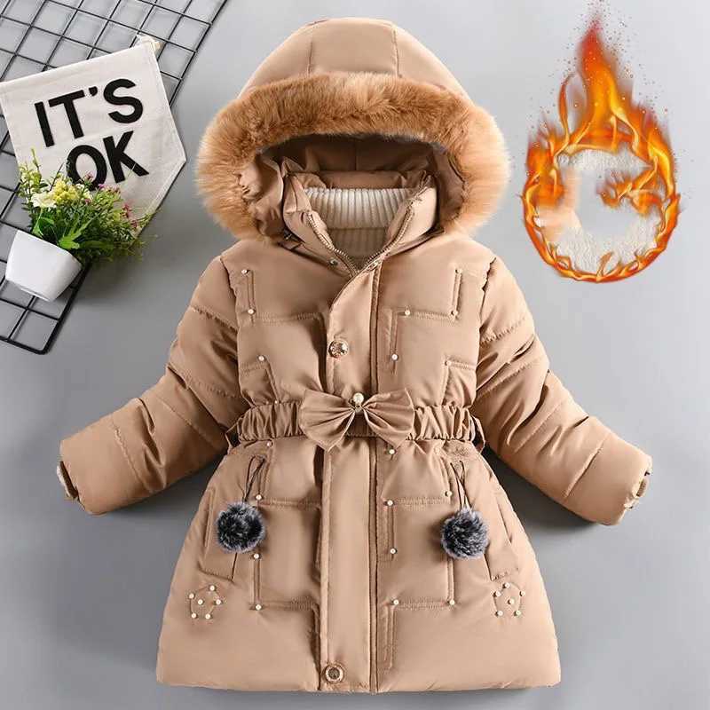 Down Coat New Children Winter warm cotton Jacket toddler Girl clothing clothes Thick faux fur Coat Hooded Outwear parka Cartoon snowsuit H241010