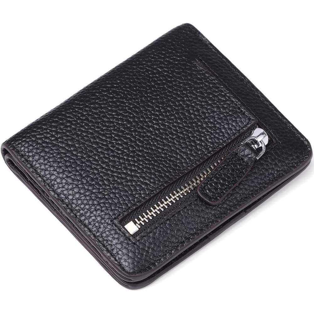 Womens Wallet Genuine Leather RFID Blocking Slim Minimalist Front Pocket Credit Card Holder with ID Window Black