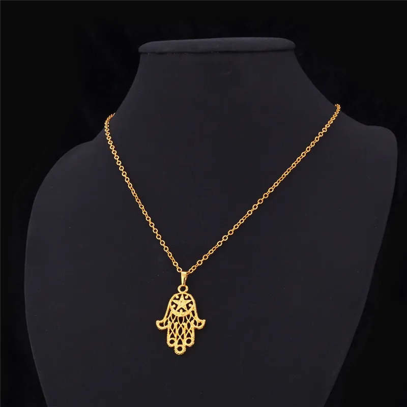 U7 Fatima Hand Pendant Gold Neutral Womens/Mens Jewelry Pentagonal Hamza Hand Necklace Wholesale P472 QC24 240929