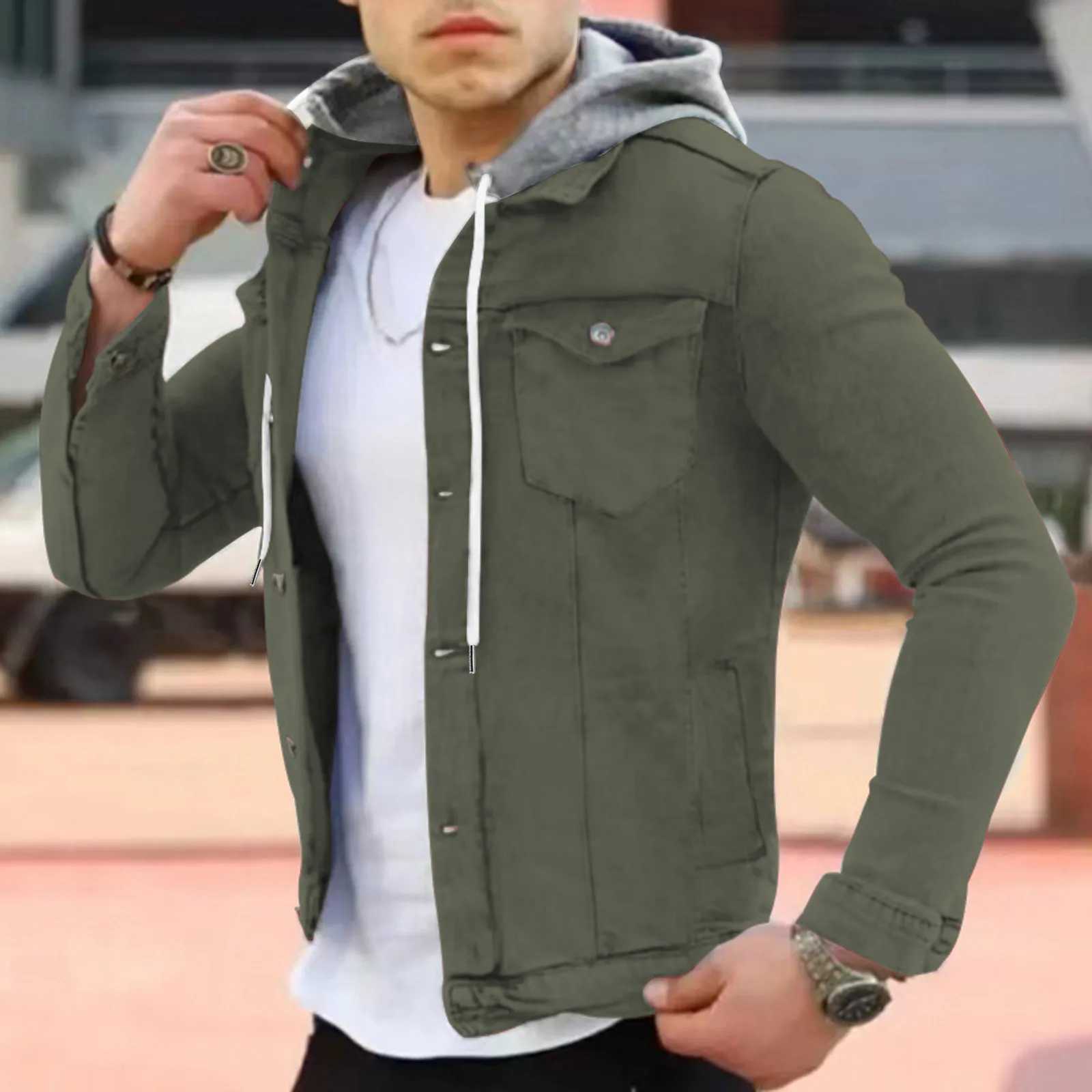 Solid Color Jeans Jacket Mens Spring and Autumn Fashion Casual Buckle Collar Ultra Thin Denim Jcket Jacket Casual Trend Mens Jacket Z241010