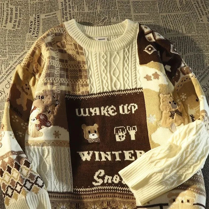 Y2K Europe And America Cute Twist Men Women Christmas Long Sleeved Sweater Street Autumn Winter Fashion Loosesweater 240930