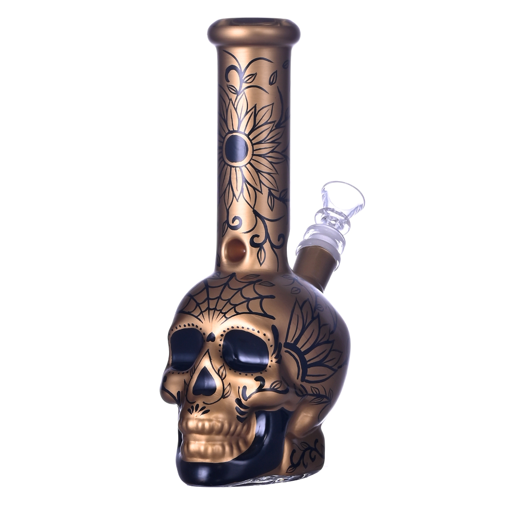 9.1in HippiesGlass,Hand Drawn Human Skeleton Glass Beaker Bong,Cute Halloween Bong,Borosilicate Glass Water Pipe,Glass Hookah,Smoking Accessaries