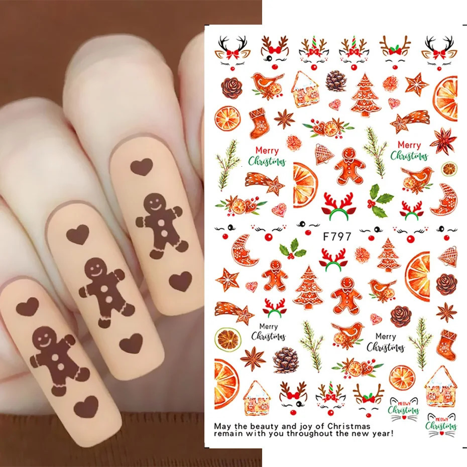 Winter Christmas nail stickers snowflakes magpies birds 3D sliders leaves Halloween Year decoration techniques trend foil 241008