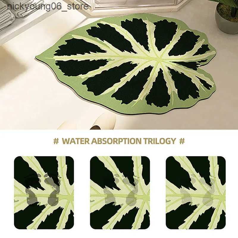 Non-Slip Bath Mats Green Leaf Bath Mat Absorbent Bathroom Floor Foot Mats Carpet Anti-Slip Room Rugs Toilet Shower Pad Entrance Door Mat L240910