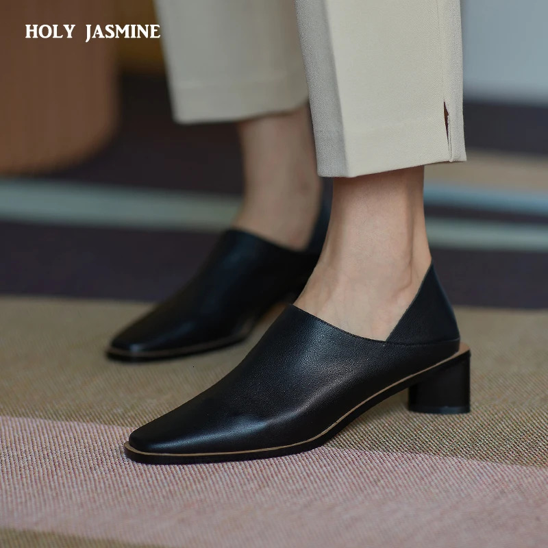 Spring Summer Arrive Dress Office Shoes Women Pumps Genuine Leather Shoes Square Toe High Heels Single Shoes Heels Women 240927
