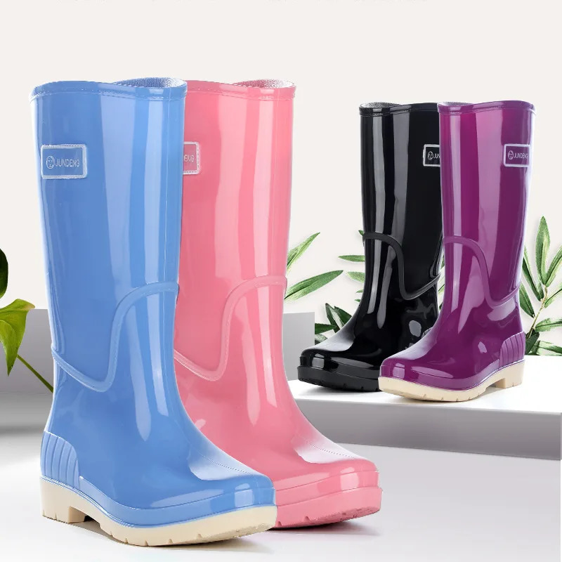 2024 Adult High-tube Womens Rain Boots Solid Color Non-slip Waterproof Pvc Kitchen Work Shoes Womens 241010