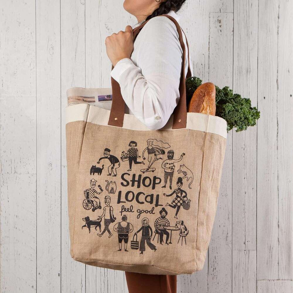 Now Designs Shop Local Reusable Shopping Tote, Laminated ing, 13.5x17 x8.5 inch